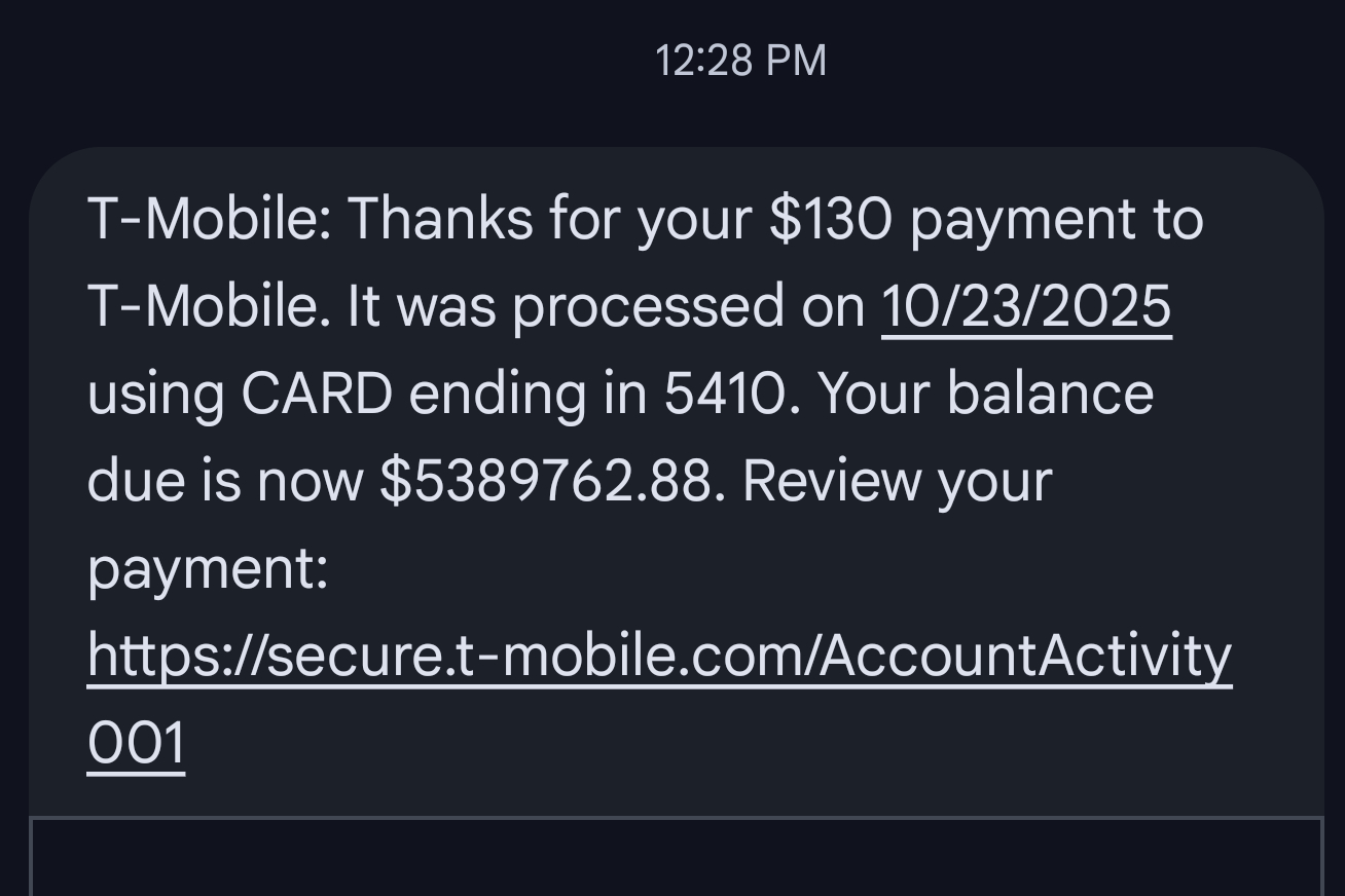 Erroneous billing text from T-Mobile